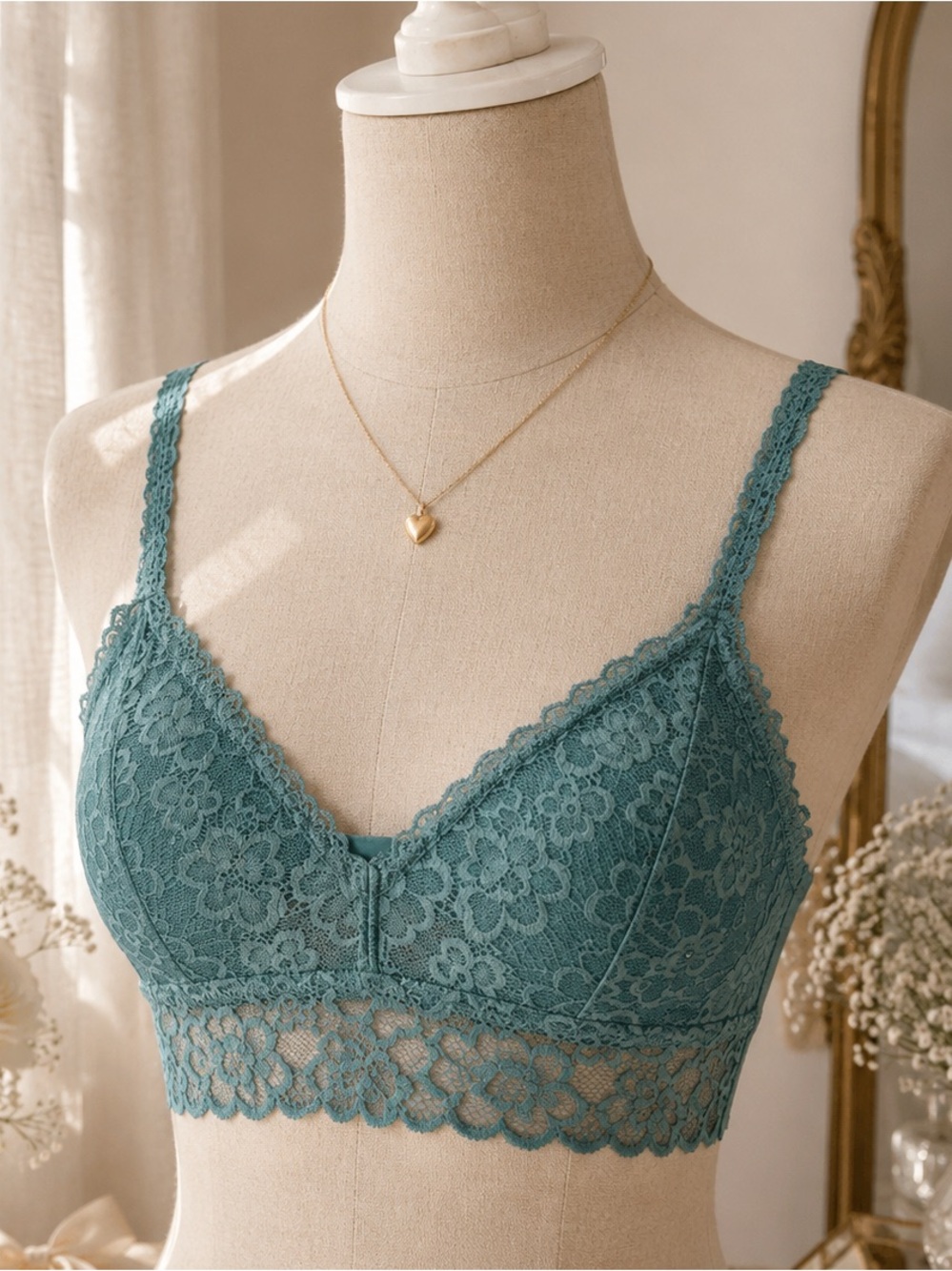 Teal green Lace Bralette Adjustable Straps Small Y2K Style